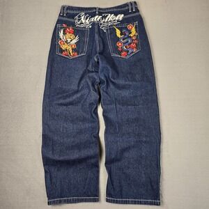 Ninth Hall Jeans Womens 12 Idle Rinse Blue Denim Skater Y2K Baggy Grunge Tattoo